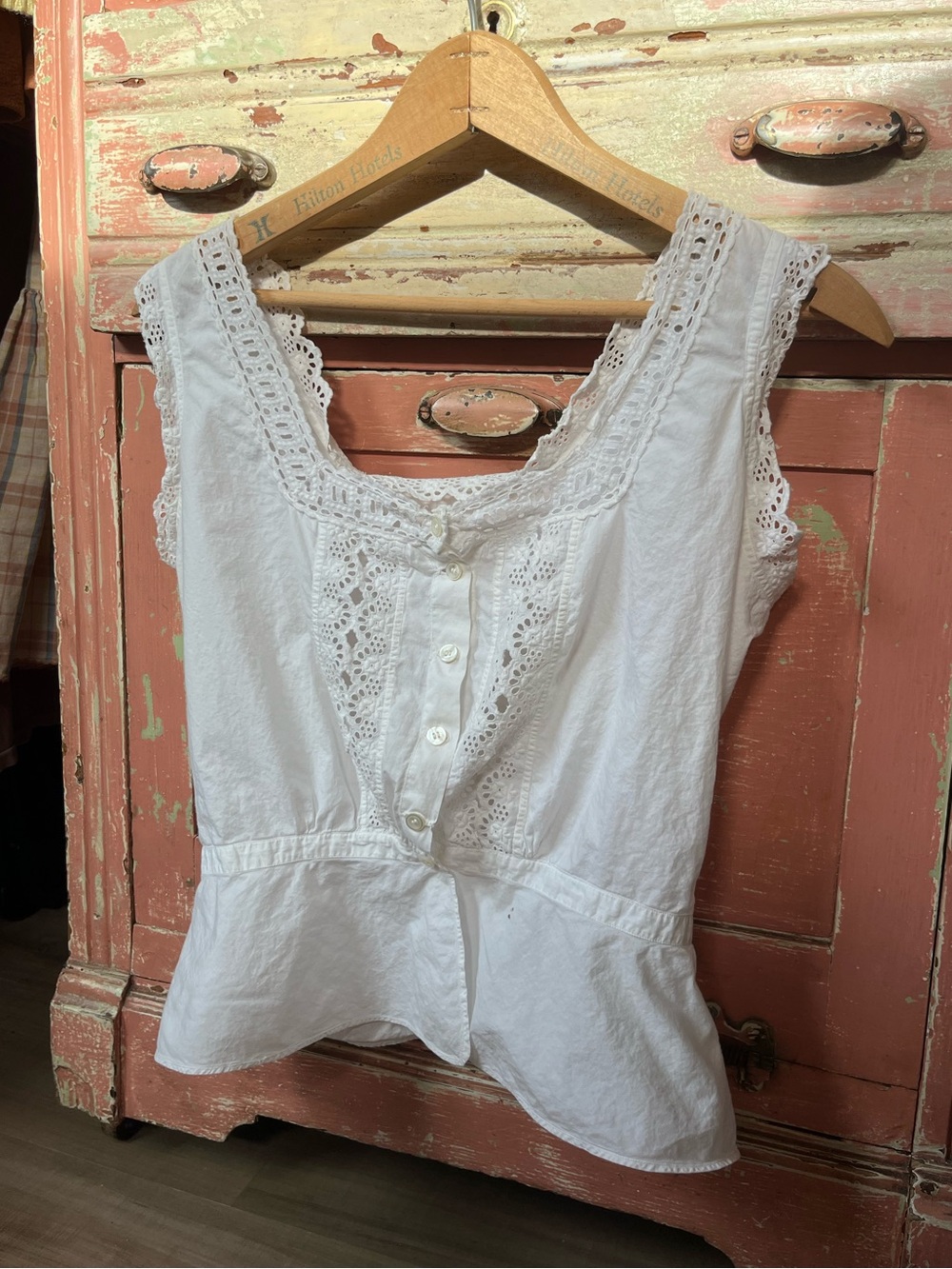Antique Edwardian 1900s Vintage White Cotton Crop Eyelet Lace Blouse Top XS